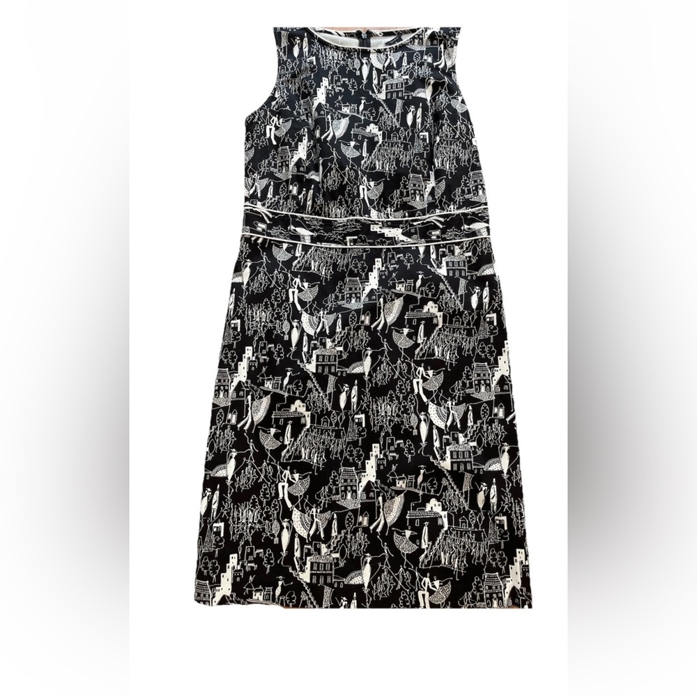 SANDRA 1980s cotton stretch mid century inspired graphic print dress size 10‎